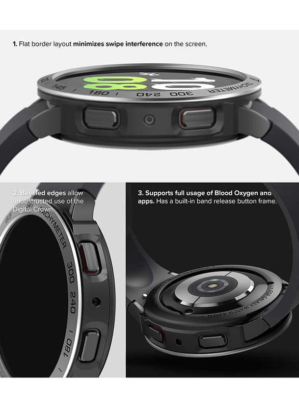 Ringke Air Sports + Bezel Styling Compatible With Samsung Galaxy Watch 5 44mm , Flexible Shockproof TPU Case with Adhesive Aluminum Frame Ring Cover - Black + 44-10